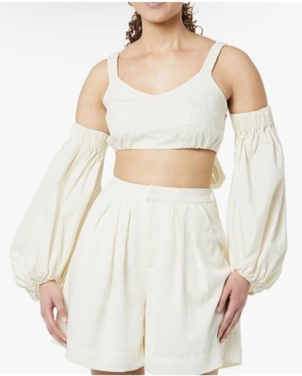 Terea by Andrea Pitter Women's Cream Cropped Tank Tie Back Balloon Sleeve XXL